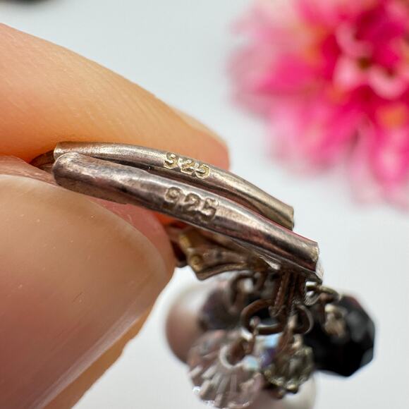 925 Sterling Silver Pearl Crystal Glass Earrings Beaded Cha Cha Holiday Patina - Picture 7 of 12